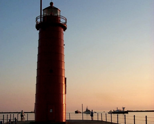 Muskegon lighthouse at sunset Photographer T Miller/GLERL
